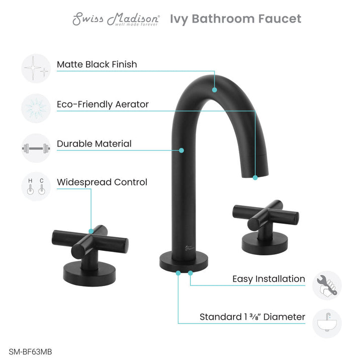 Ivy Courte 8 in. Widespread, Cross Handle, Bathroom Faucet in Matte Black