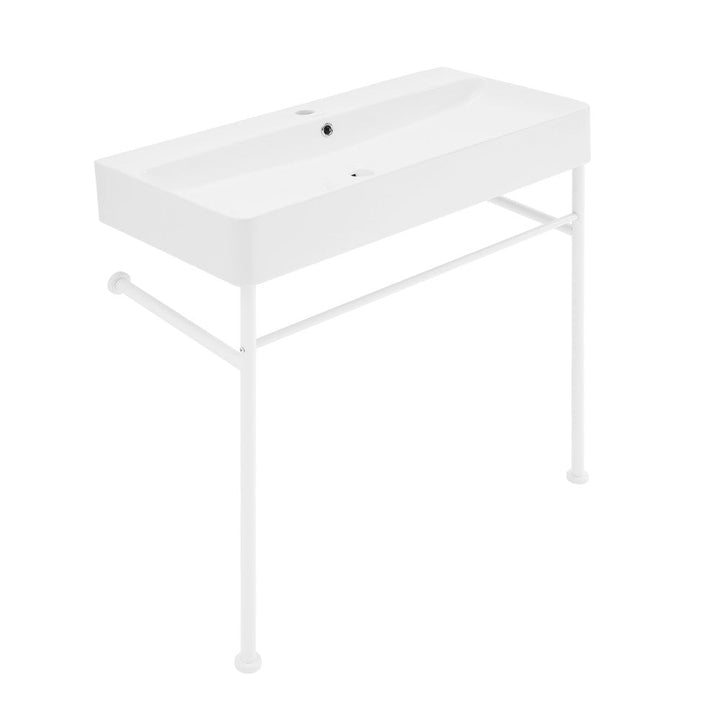 Carre 36 Ceramic Console Sink White Basin Matte White Legs