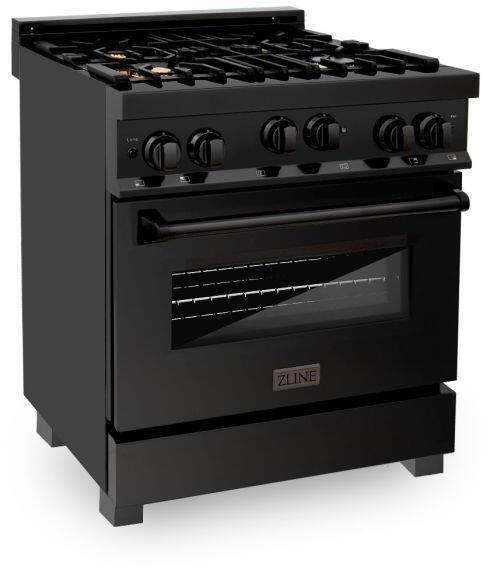 ZLINE 30 in. Kitchen Appliance Package with Black Stainless Steel Gas Range, Range Hood, Microwave Drawer and Dishwasher, 4KP-SGRBRH30-MWDW