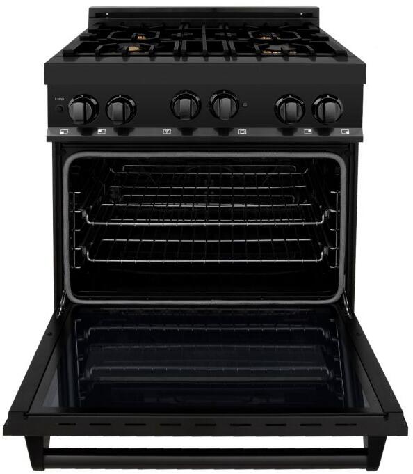 ZLINE 30 in. Kitchen Appliance Package with Black Stainless Steel Gas Range, Range Hood, Microwave Drawer and Dishwasher, 4KP-SGRBRH30-MWDW