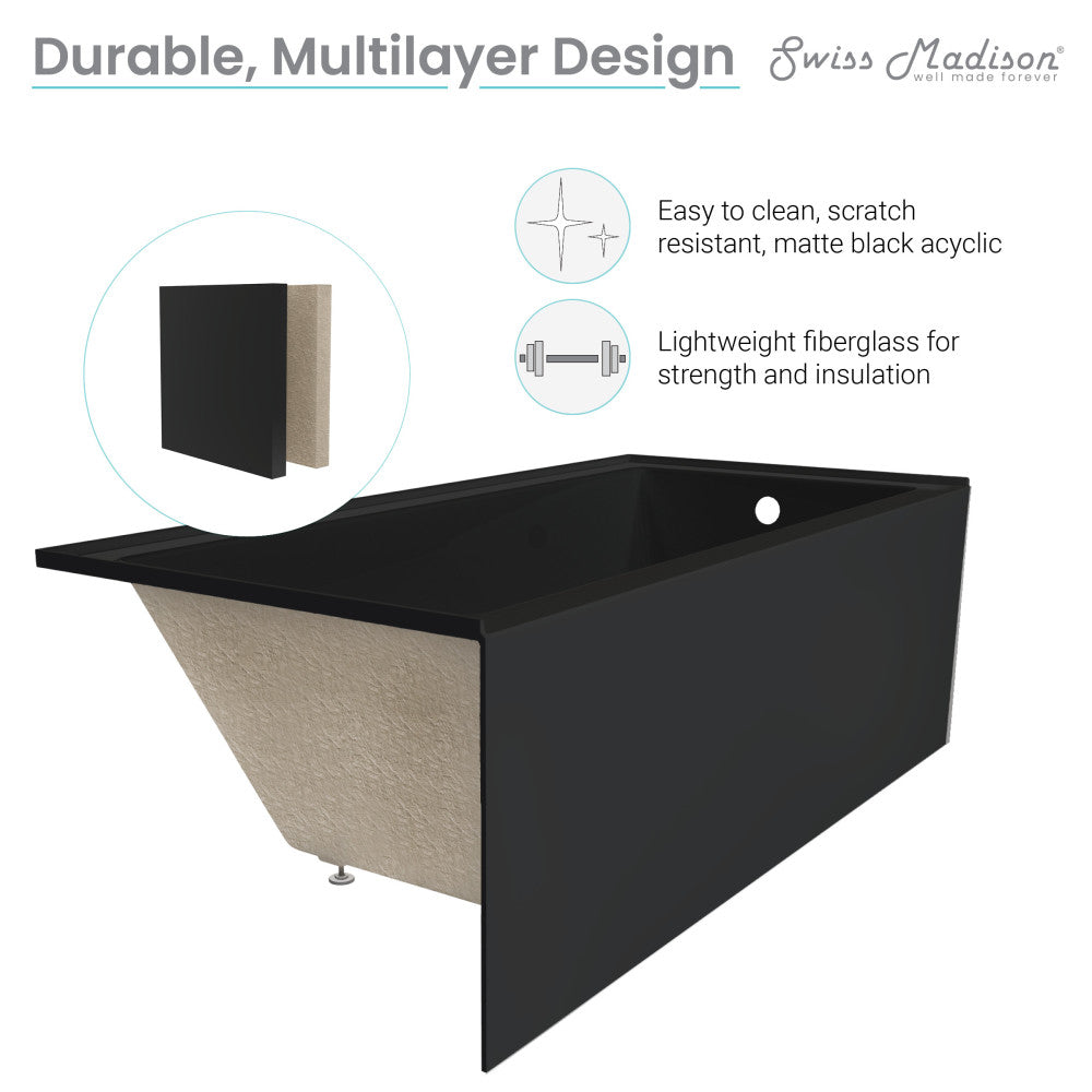 Voltaire 48" x 32" Right-Hand Drain Alcove Bathtub with Apron in Matte Black