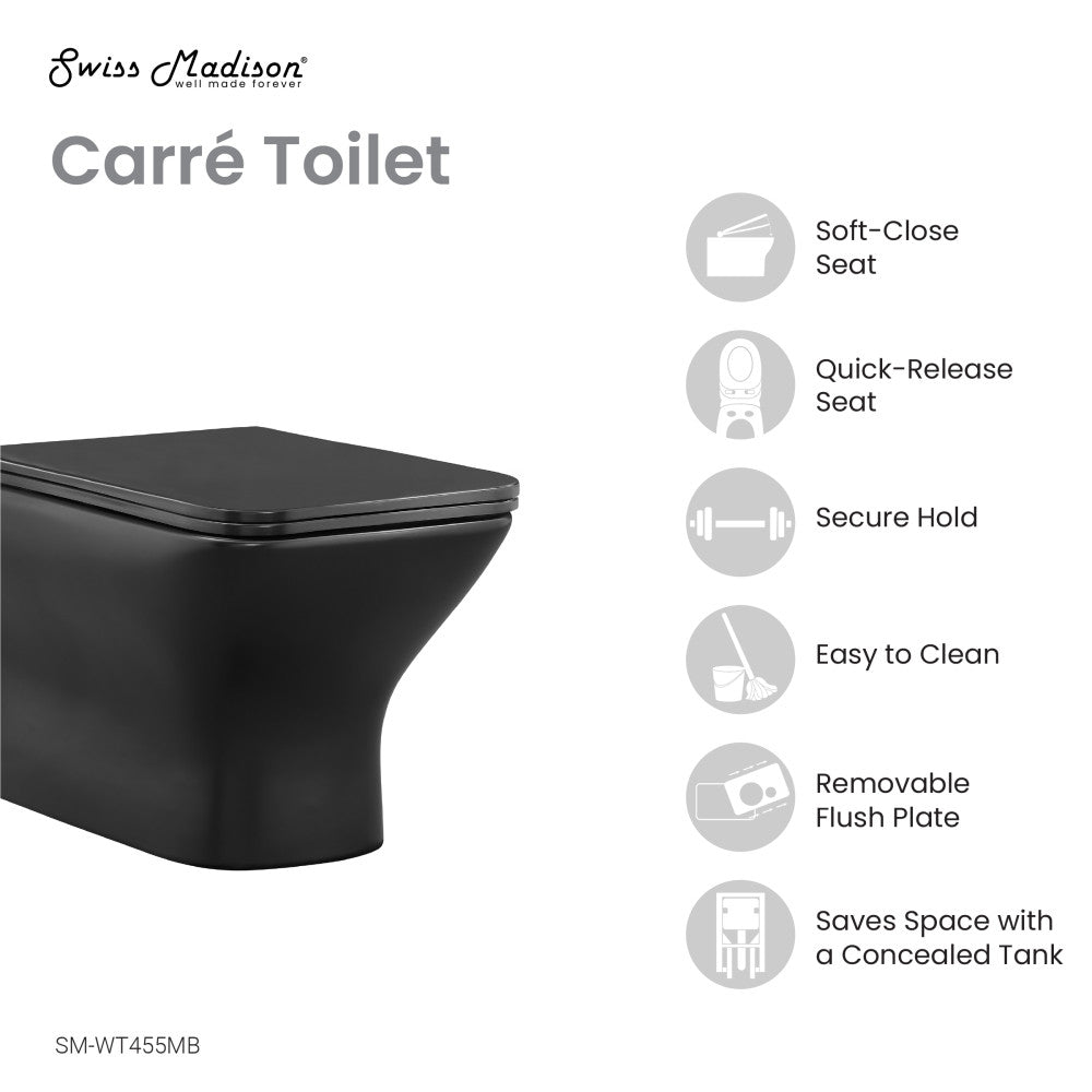 Carre Wall-Hung Elongated Toilet Bowl in Matte Black