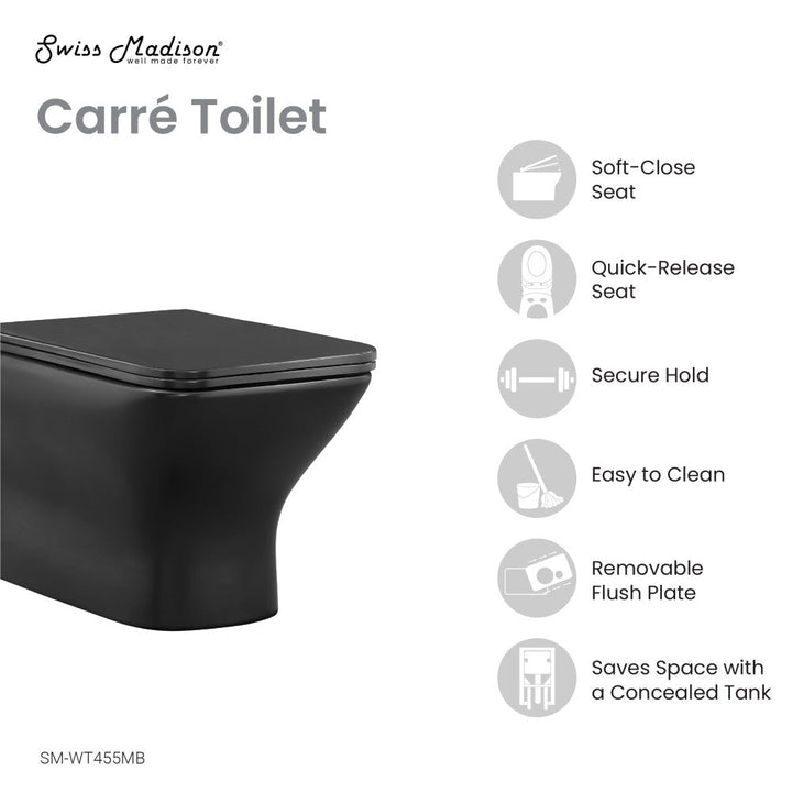 Carre Wall-Hung Elongated Toilet Bowl in Matte Black