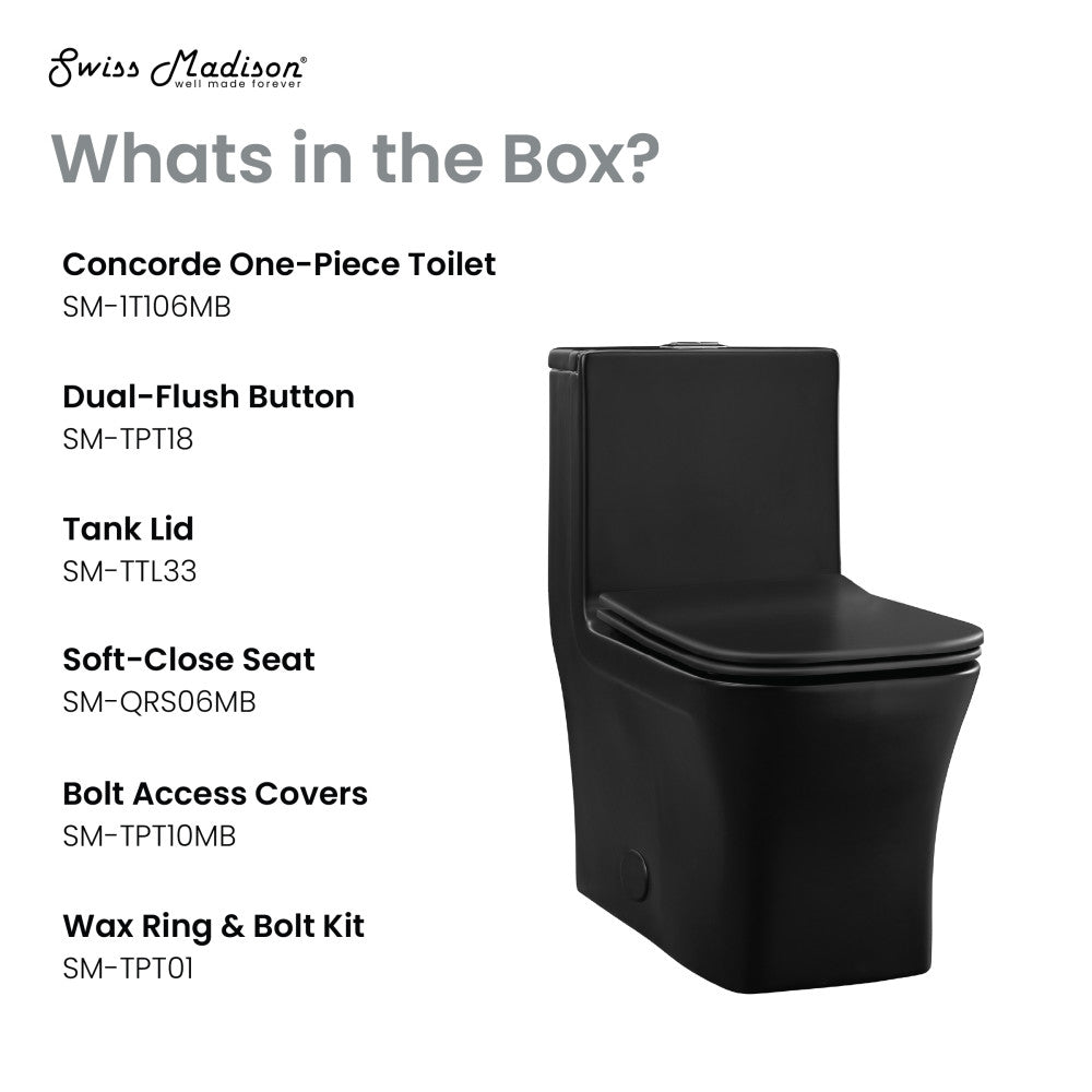 Concorde One-Piece Square Toilet Dual-Flush in Matte Black 1.1/1.6 gpf