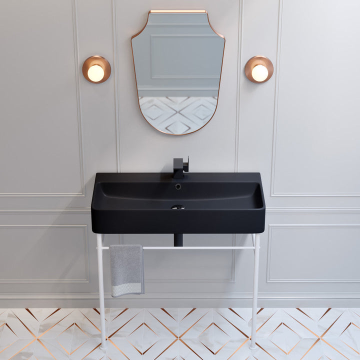 Carre 36 Ceramic Console Sink Matte Black Basin Matte White Legs