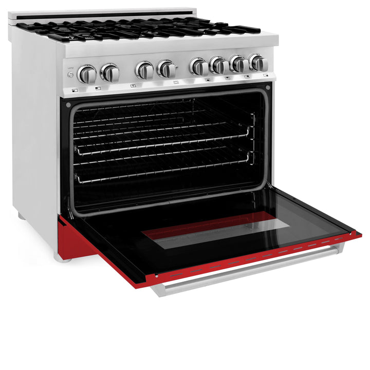 ZLINE 36 in. Professional Gas Burner/Electric Oven Stainless Steel Range with Red Matte Door, RA-RM-36