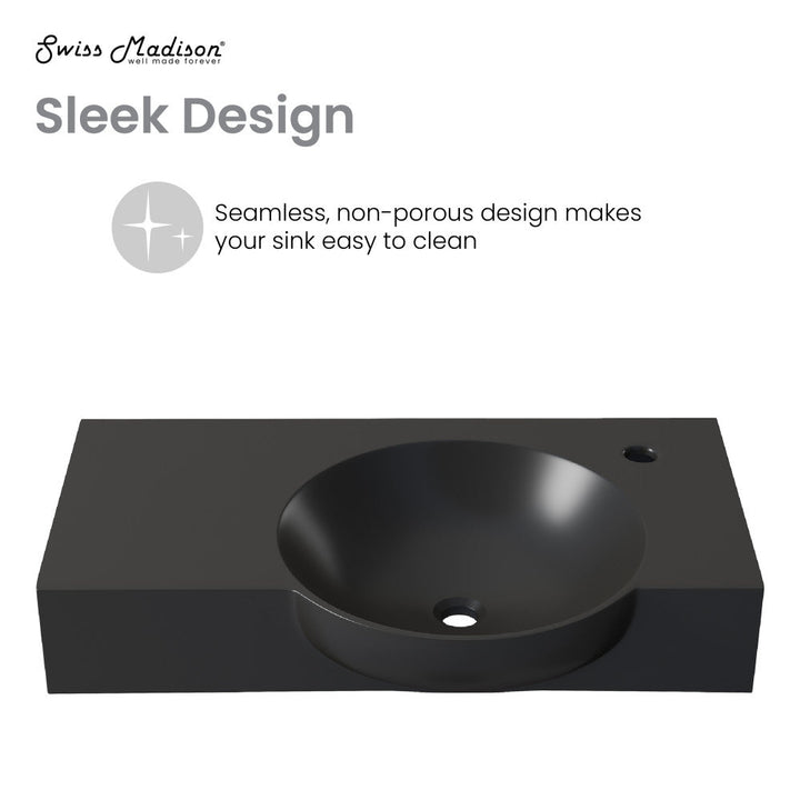 Chateau 30" Right Side Faucet Wall-Mount Bathroom Sink in Matte Black