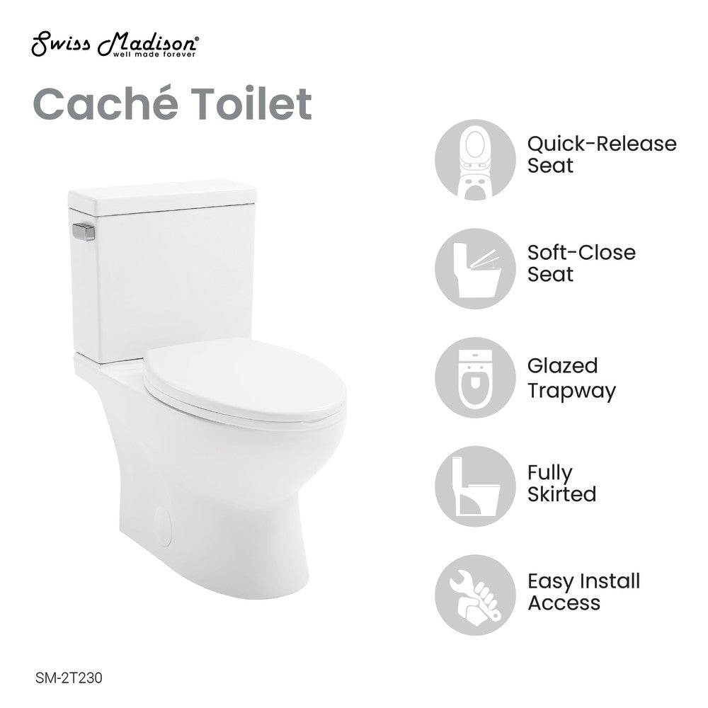 Cache Two-Piece Elongated Toilet Left Side Flush Handle Toilet 1.28 gpf