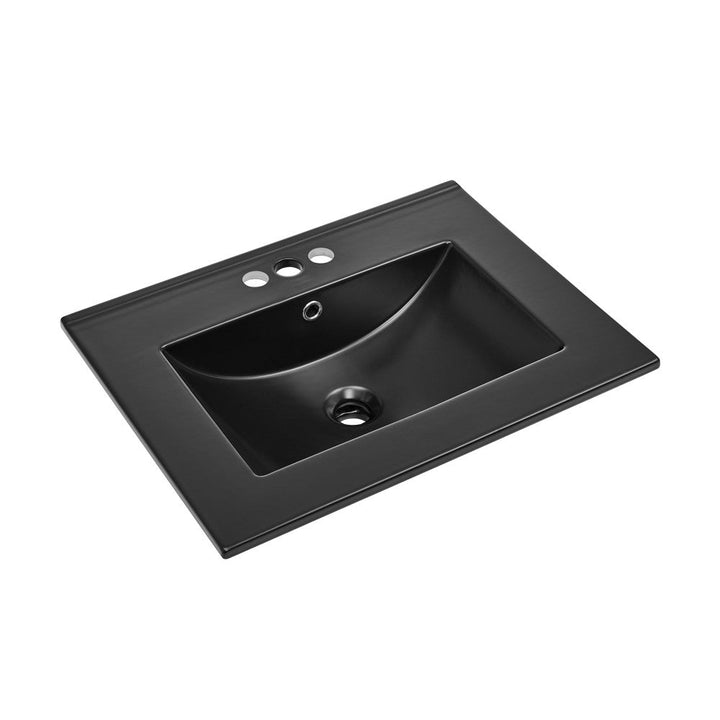 24" Ceramic Vanity Top with Three Faucet Holes in Matte Black