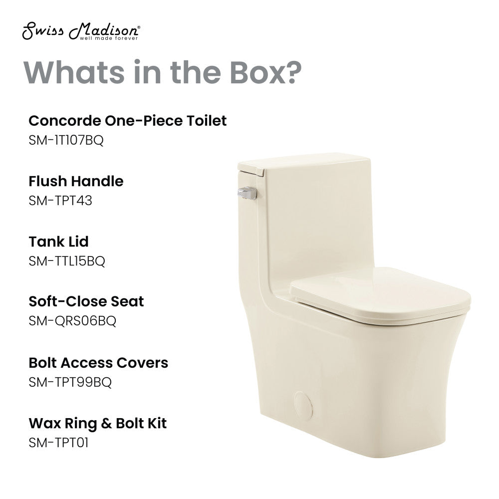 Concorde One Piece Square Left Side Flush Handle Toilet 1.28 gpf in Bisque