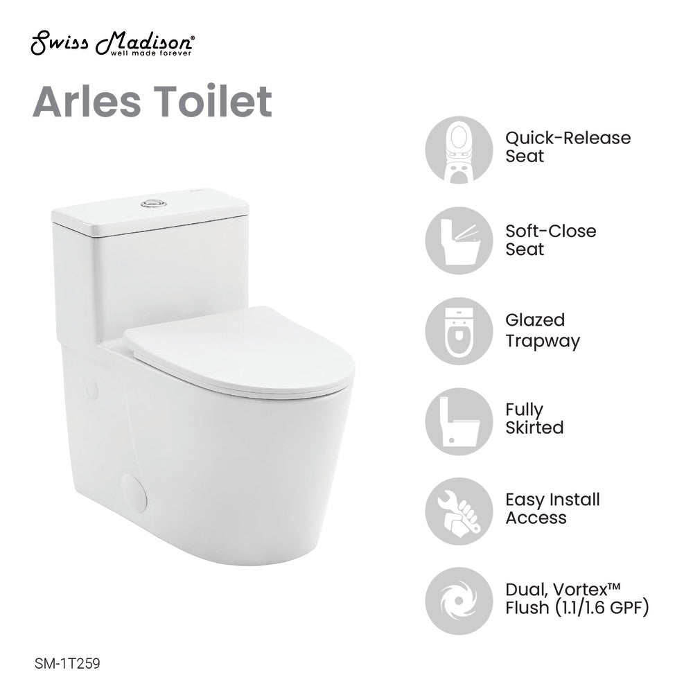 Arles One-Piece Elongated Toilet Vortex Dual-Flush 0.8/1.18 gpf