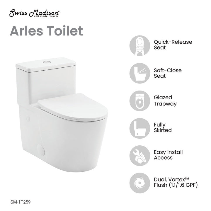 Arles One-Piece Elongated Toilet Vortex Dual-Flush 0.8/1.18 gpf