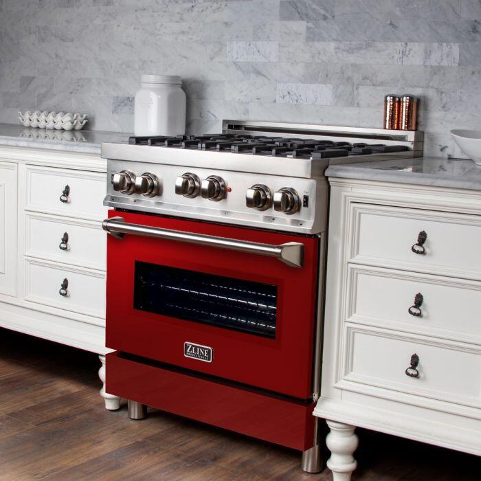 Professional Gas on Gas Range in Stainless Steel with Red Gloss Door (RG-RG-30)  ZLINE 30 in.