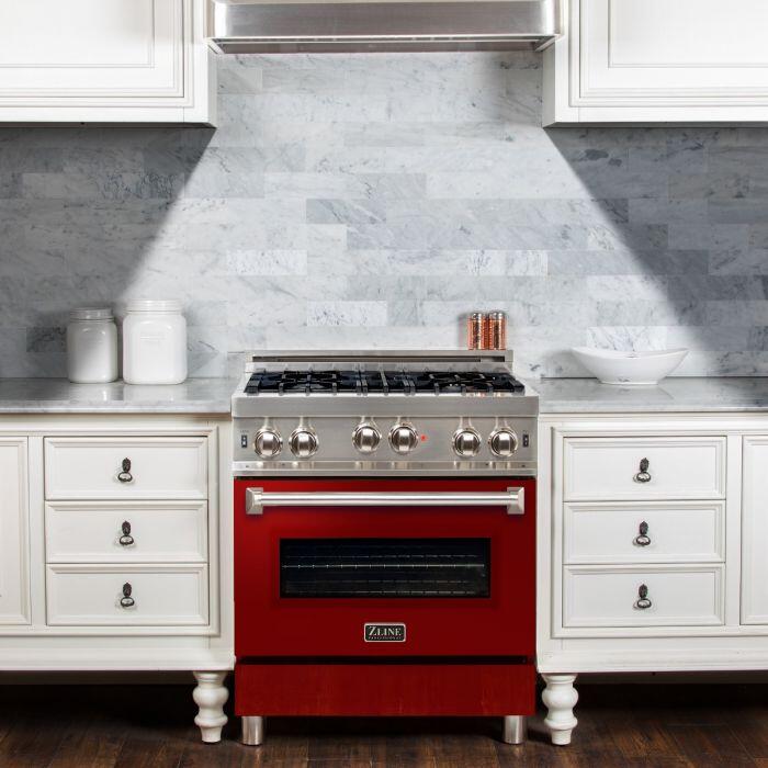 Professional Gas on Gas Range in Stainless Steel with Red Gloss Door (RG-RG-30)  ZLINE 30 in.