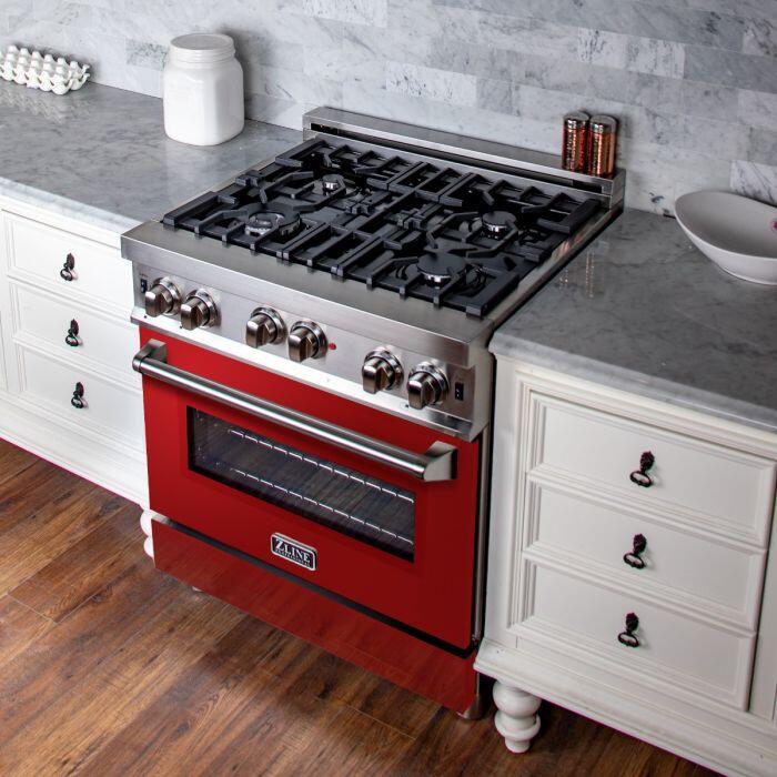 Professional Gas on Gas Range in Stainless Steel with Red Gloss Door (RG-RG-30)  ZLINE 30 in.