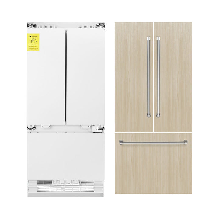 ZLINE 36 in. 19.6 cu. ft. Panel Ready French Door Built-In Bottom Freezer Refrigerator with Water Dispenser and Ice Maker, Open Box-Excellent Condition