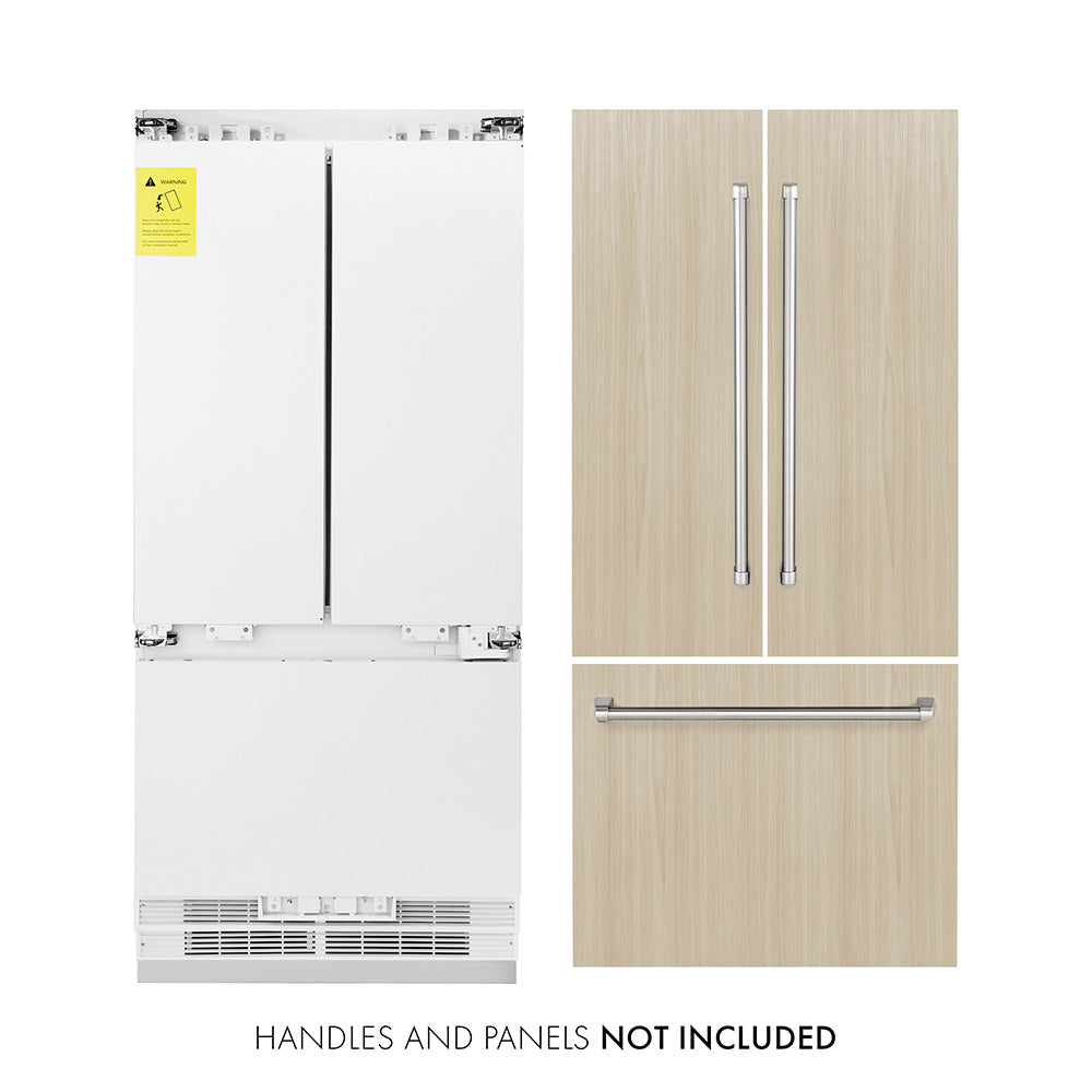 ZLINE 36 in. 19.6 cu. ft. Panel Ready French Door Built-In Bottom Freezer Refrigerator with Water Dispenser and Ice Maker, Open Box-Excellent Condition