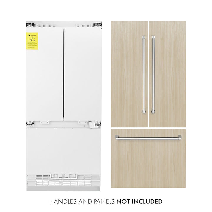 ZLINE 36 in. 19.6 cu. ft. Panel Ready French Door Built-In Bottom Freezer Refrigerator with Water Dispenser and Ice Maker, Open Box-Excellent Condition