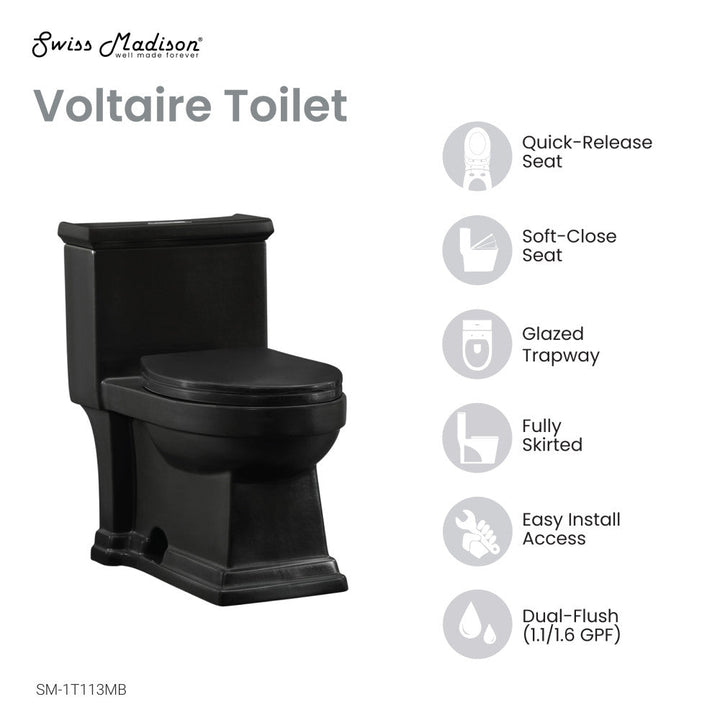 Voltaire One-Piece Elongated Toilet Dual-Flush 1.1/1.6 gpf in Matte Black