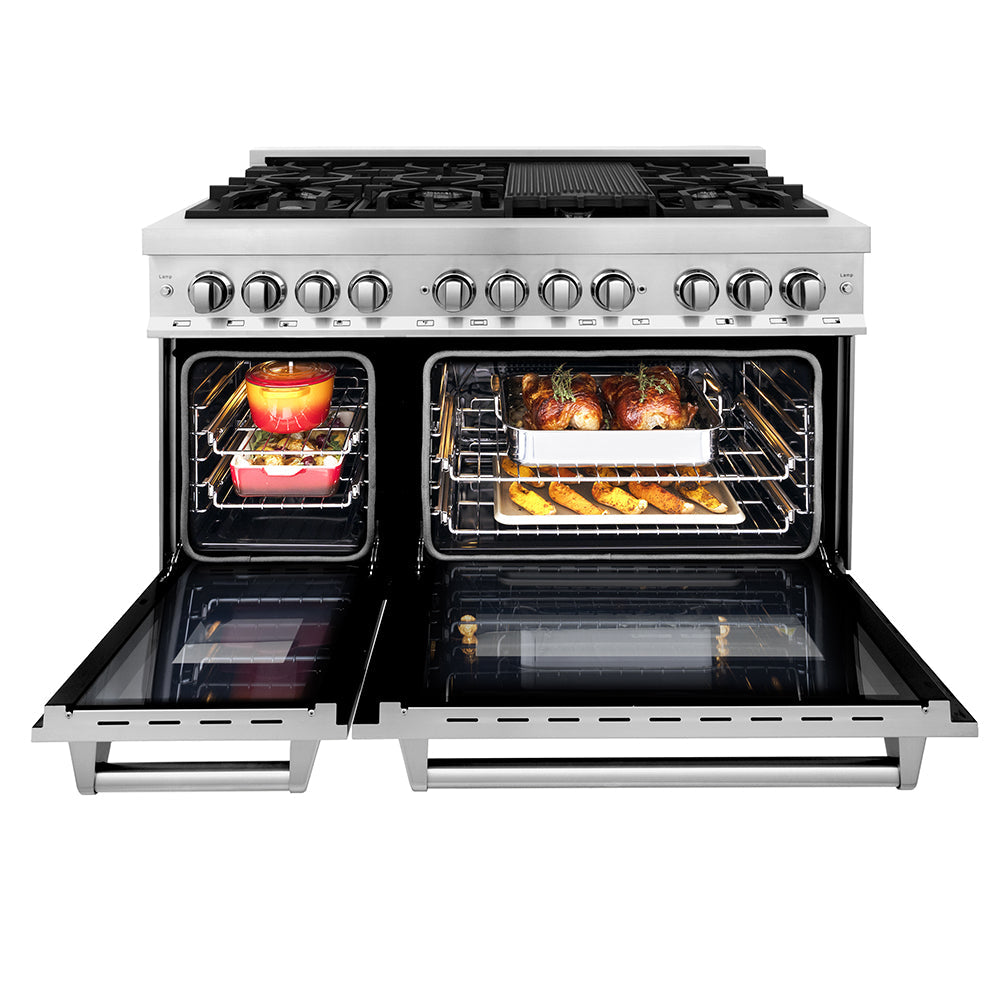 ZLINE 48 in. 6.0 cu. ft. Legacy Dual Fuel Range with 7 Burner Gas Cooktop and 2 Electric Ovens in Stainless Steel, Open Box-Excellent Condition