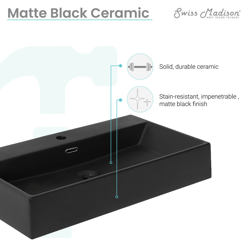 Claire 30" Rectangle Wall-Mount Bathroom Sink in Matte Black