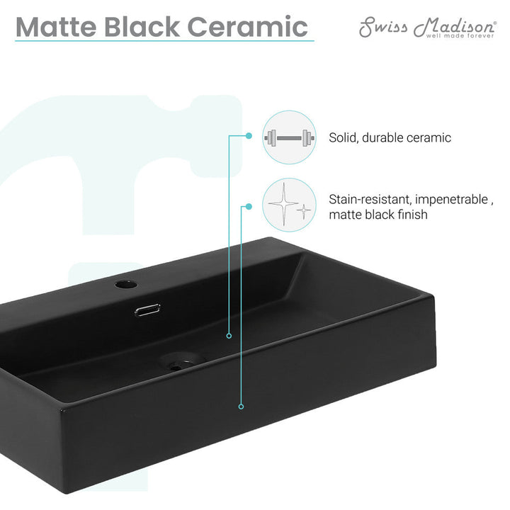 Claire 30" Rectangle Wall-Mount Bathroom Sink in Matte Black