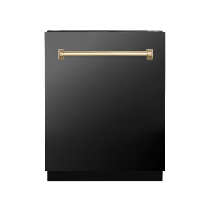 ZLINE  24" Autograph Edition 3rd Rack Top Control Tall Tub Dishwasher in Black Stainless Steel with Champagne Bronze Handle, 51dBa