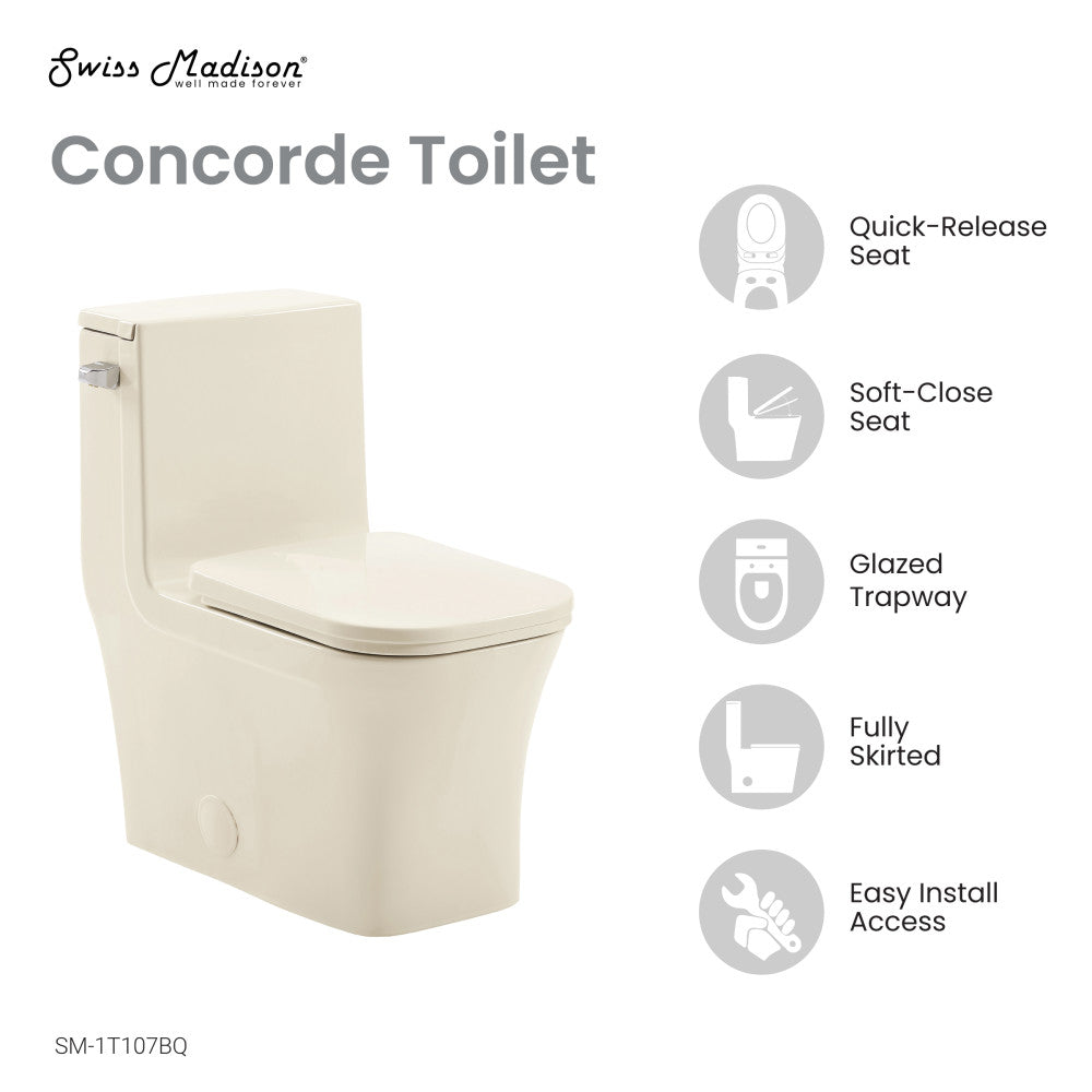 Concorde One Piece Square Left Side Flush Handle Toilet 1.28 gpf in Bisque