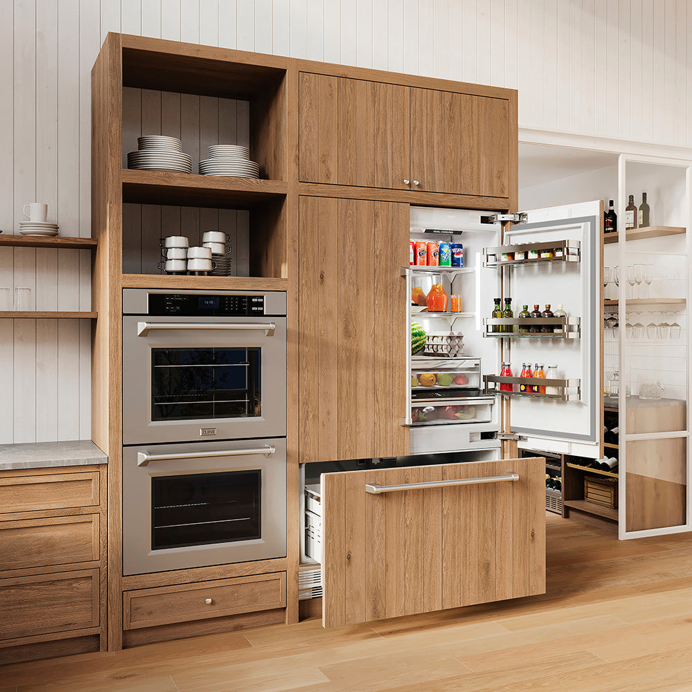 ZLINE 36 in. 19.6 cu. ft. Panel Ready French Door Built-In Bottom Freezer Refrigerator with Water Dispenser and Ice Maker, Open Box-Excellent Condition