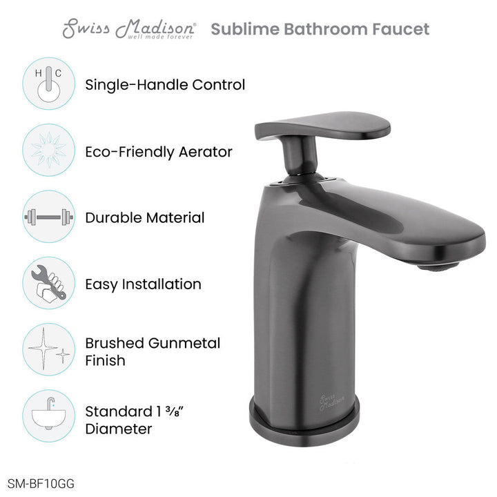 Sublime Single Hole, Single-Handle, Bathroom Faucet in Gunmetal Grey