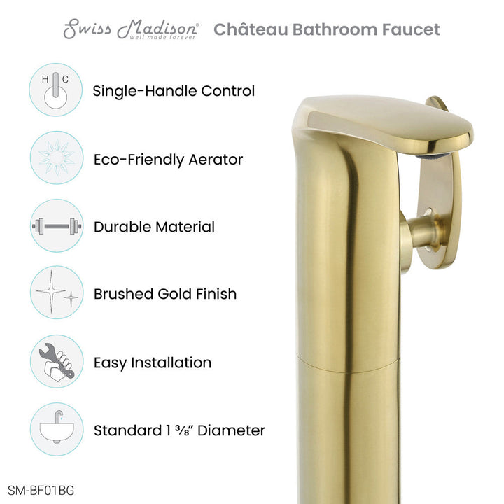 Chateau Single Hole, Single-Handle, High Arc Bathroom Faucet in Brushed Gold