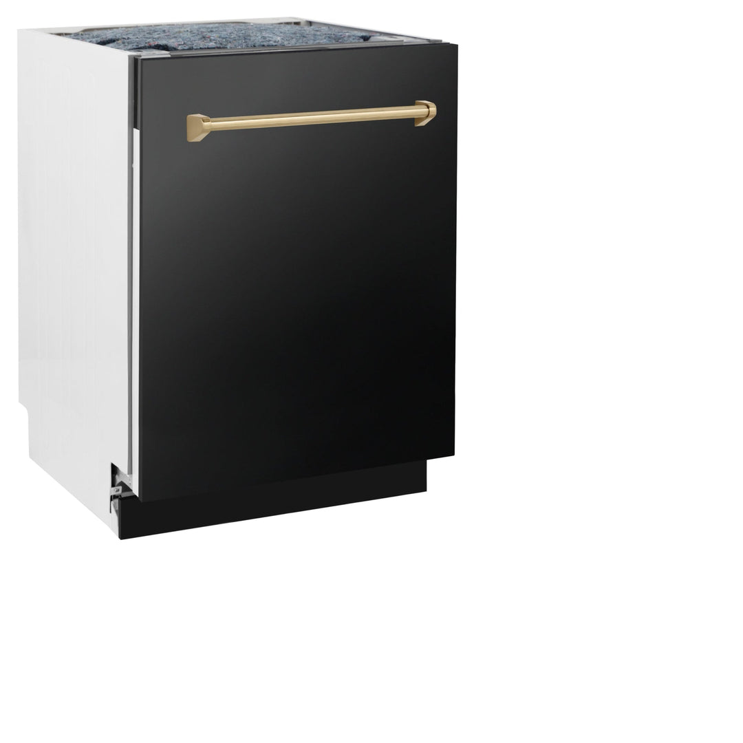ZLINE  24" Autograph Edition 3rd Rack Top Control Tall Tub Dishwasher in Black Stainless Steel with Champagne Bronze Handle, 51dBa