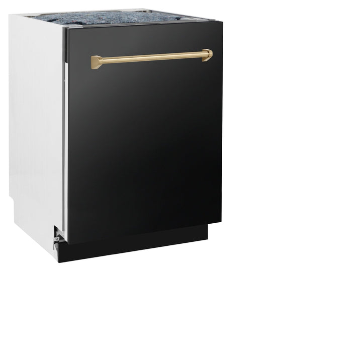 ZLINE  24" Autograph Edition 3rd Rack Top Control Tall Tub Dishwasher in Black Stainless Steel with Champagne Bronze Handle, 51dBa