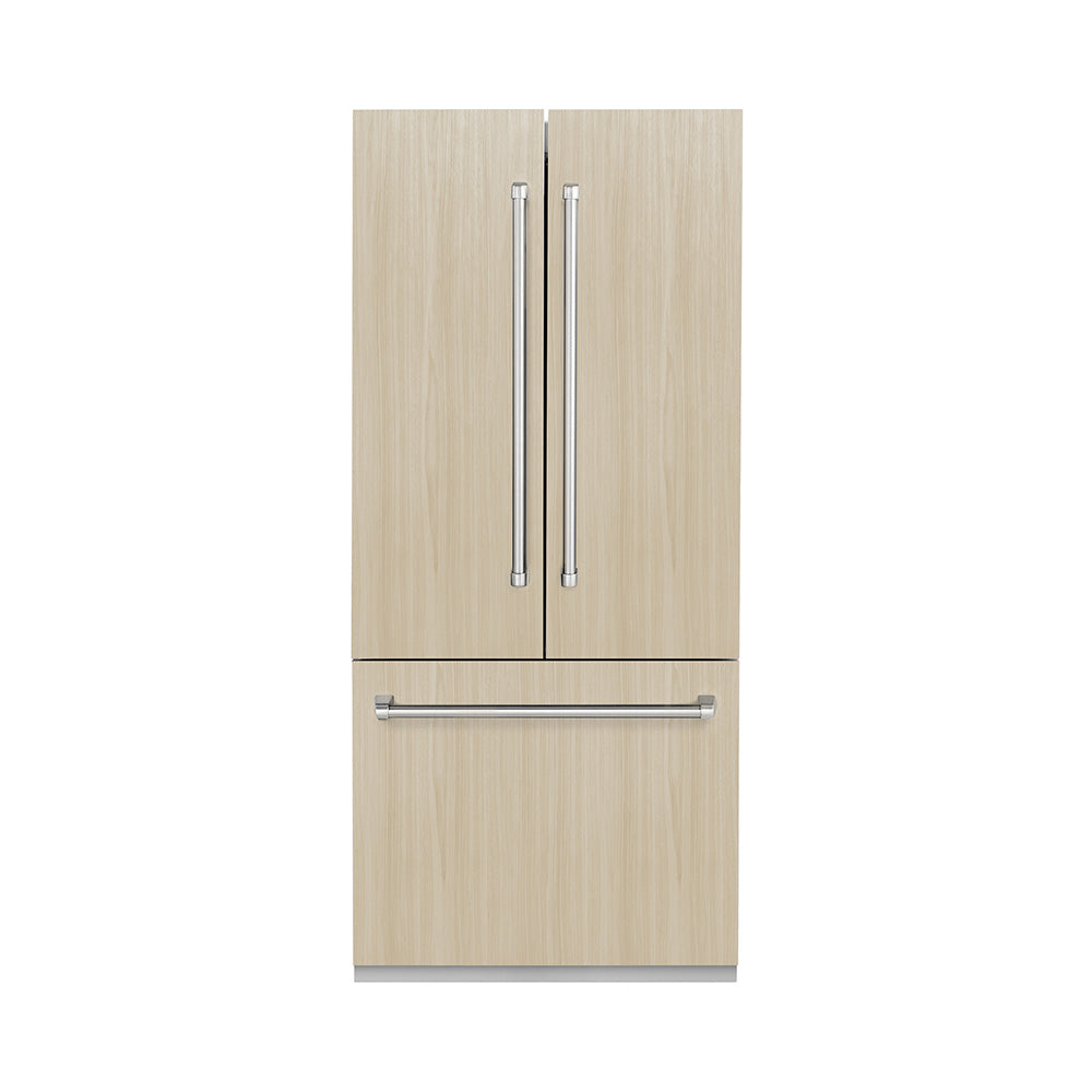 ZLINE 36 in. 19.6 cu. ft. Panel Ready French Door Built-In Bottom Freezer Refrigerator with Water Dispenser and Ice Maker, Open Box-Excellent Condition