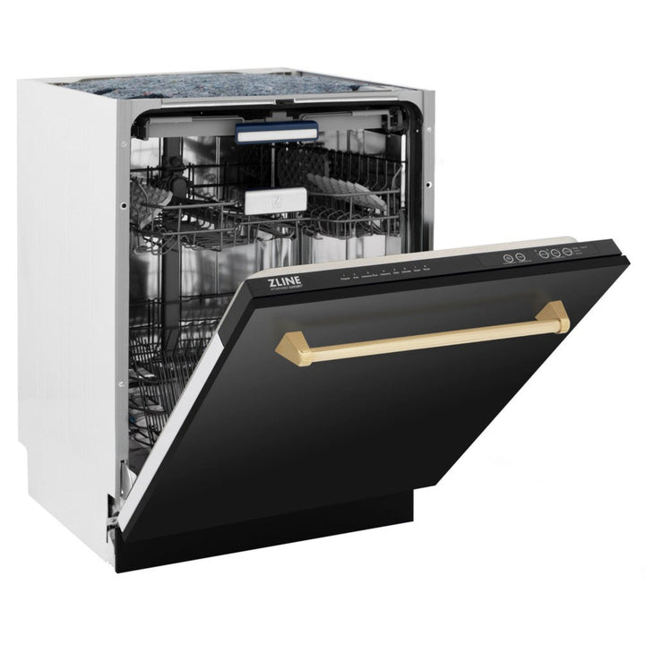 ZLINE  24" Autograph Edition 3rd Rack Top Control Tall Tub Dishwasher in Black Stainless Steel with Champagne Bronze Handle, 51dBa