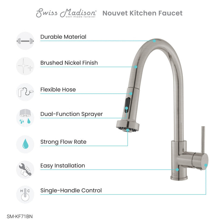 Nouvet Single Handle, Pull-Down Kitchen Faucet in Brushed Nickel