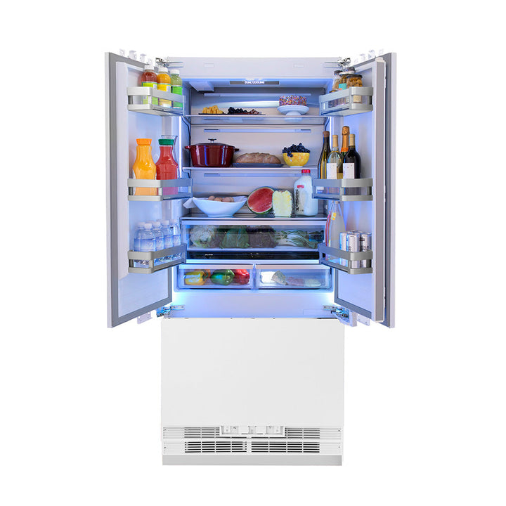 ZLINE 36 in. 19.6 cu. ft. Panel Ready French Door Built-In Bottom Freezer Refrigerator with Water Dispenser and Ice Maker, Open Box-Excellent Condition