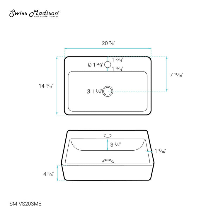 Claire 20"  Rectangle Ceramic Vessel Sink in Matte Grey