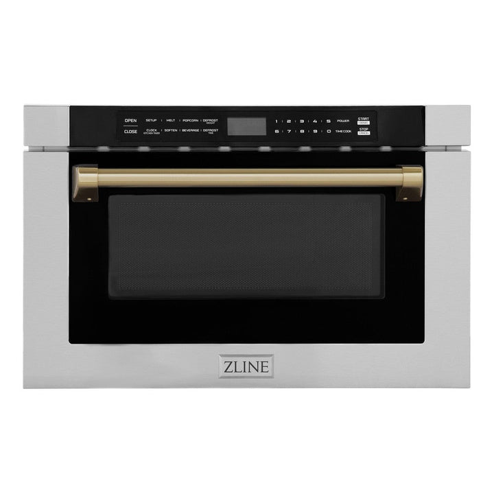 ZLINE 24" Autograph Edition  1.2 cu. ft. Built-in Microwave Drawer in Stainless Steel with Champagne Bronze Accents and Traditional Handle