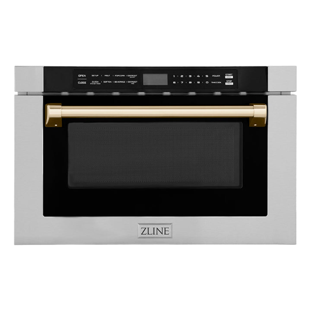 ZLINE 24" Autograph Edition Built-in Microwave Drawer with a Traditional Handle in Stainless Steel and Polished Gold Accents  1.2 cu. ft.
