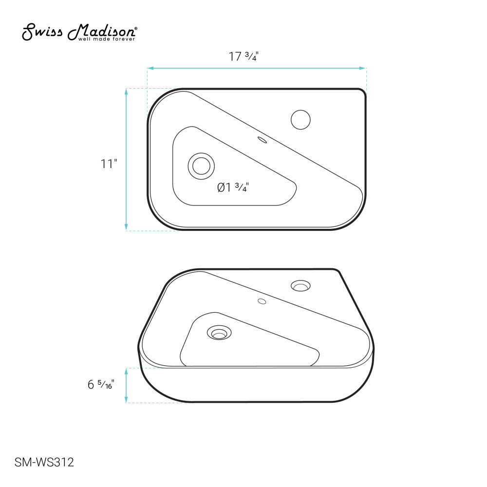 Plaisir 18 x 11 Ceramic Wall Hung Sink with Right Side Faucet Mount