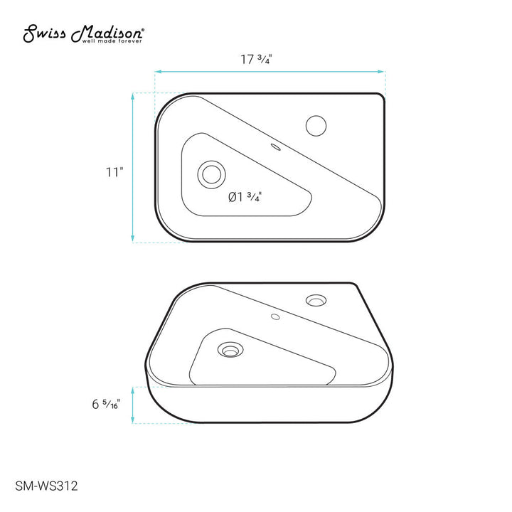Plaisir 18 x 11 Ceramic Wall Hung Sink with Right Side Faucet Mount