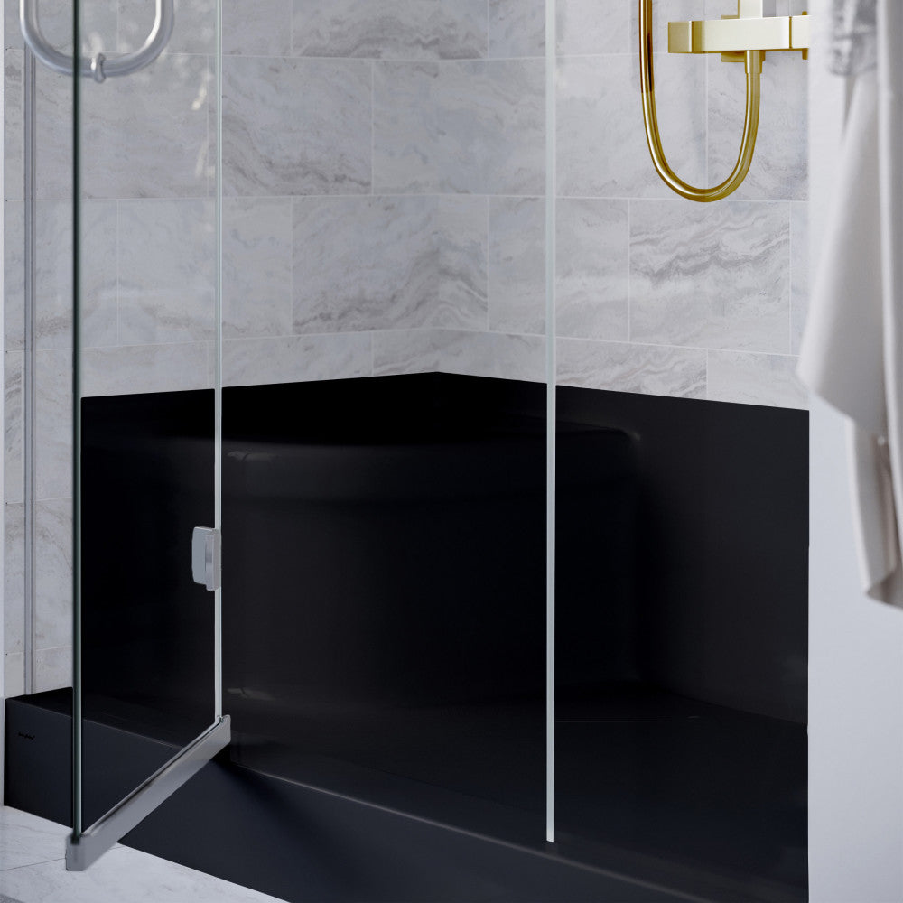 Aquatique 60" x 32" Right Drain, Shower Base in Matte Black