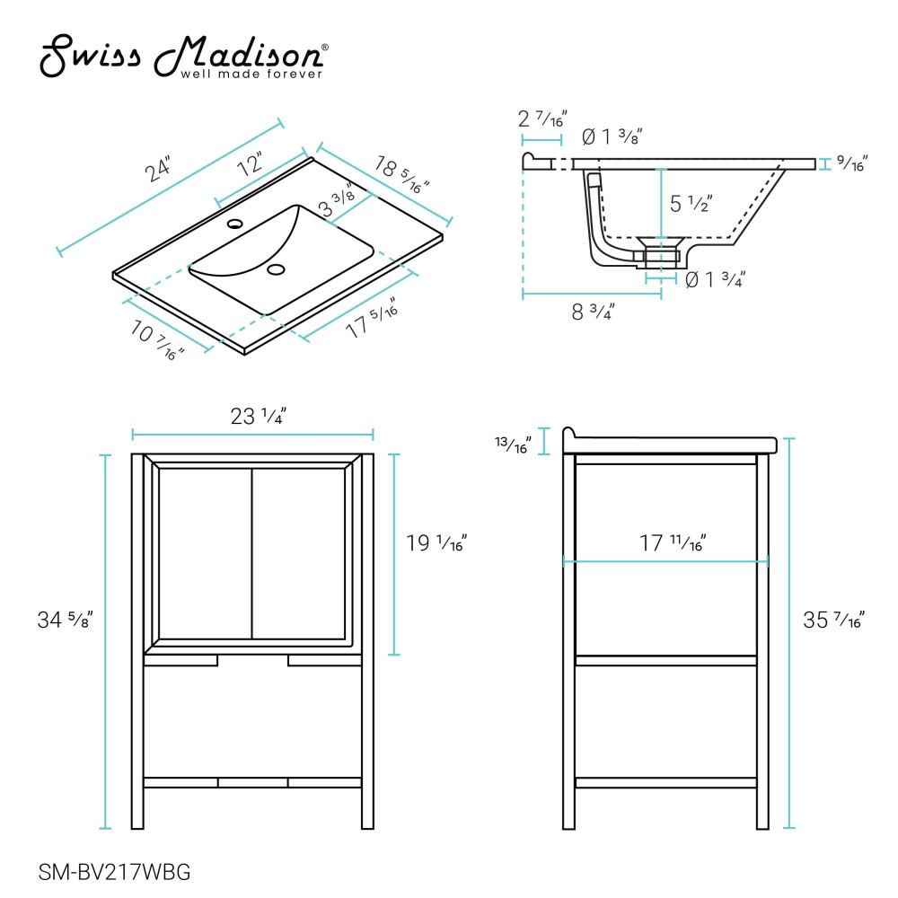 Marseille 24" Bathroom Vanity in White and Brushed Gold