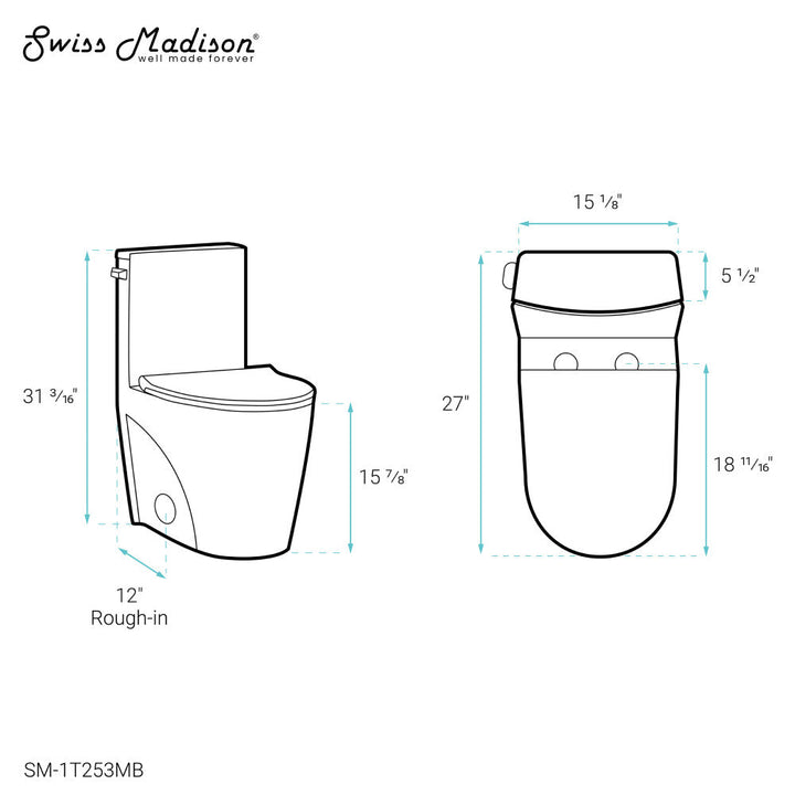St. Tropez One-Piece Elongated Toilet Left Side Vortex Flush Handle in Matte Black 1.28 gpf