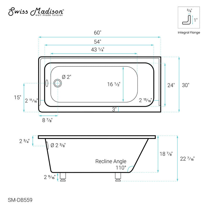 Voltaire 60" x 30" Left-Hand Drain Alcove Bathtub
