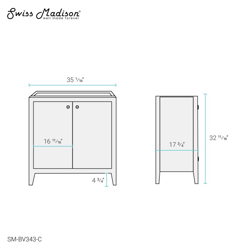 Eclair 36" Bathroom Vanity in Oak - Cabinet Only