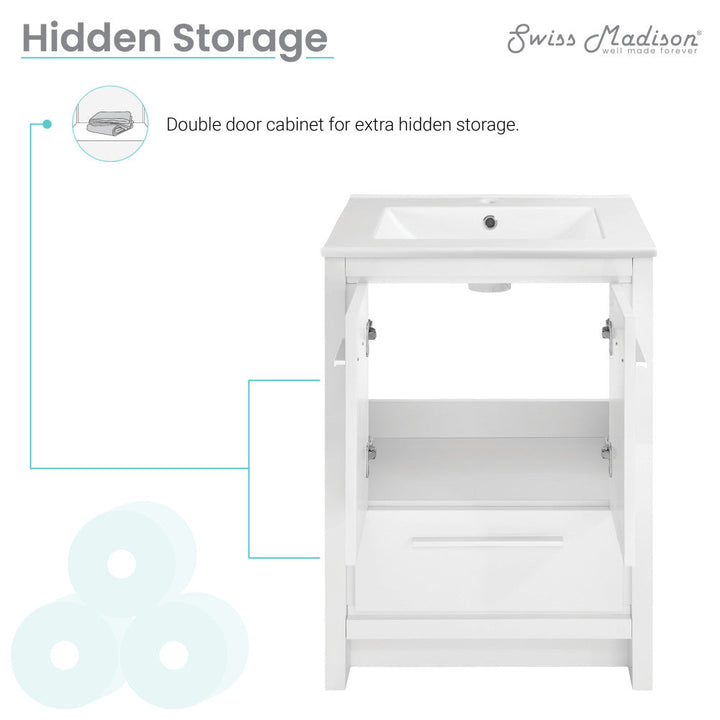 Virage 24" Freestanding, Bathroom Vanity in Glossy White