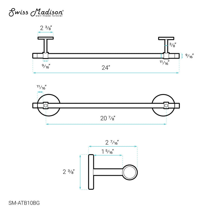 Verre Acrylic Towel Bar in Brushed Gold