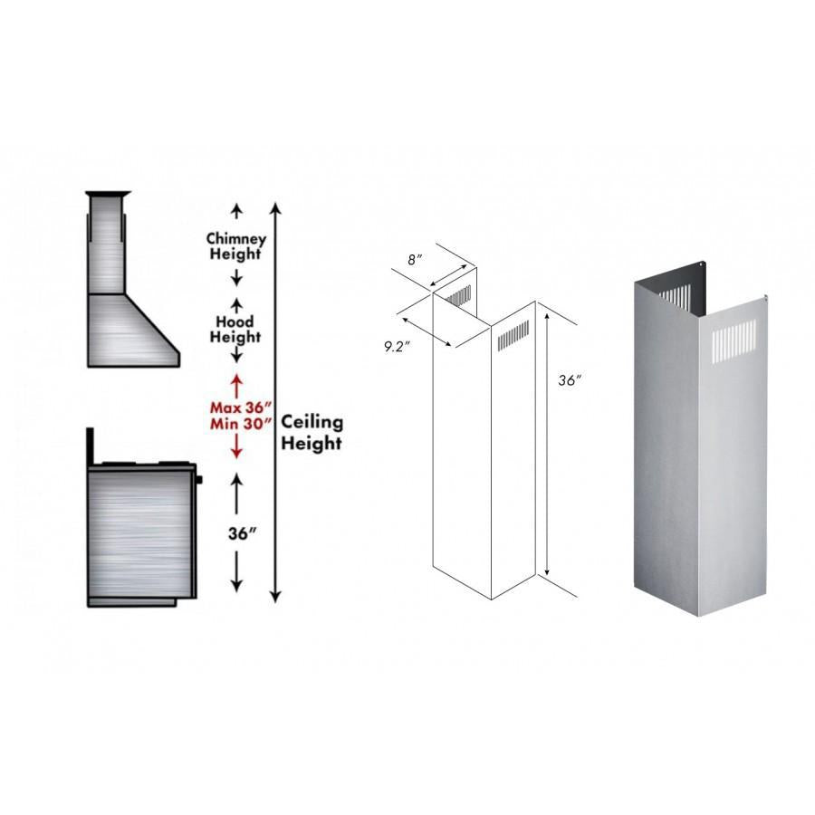 ZLINE 1 Piece Chimney Extension for 10ft Ceiling (1PCEXT-KB/KL2/KL3-304)